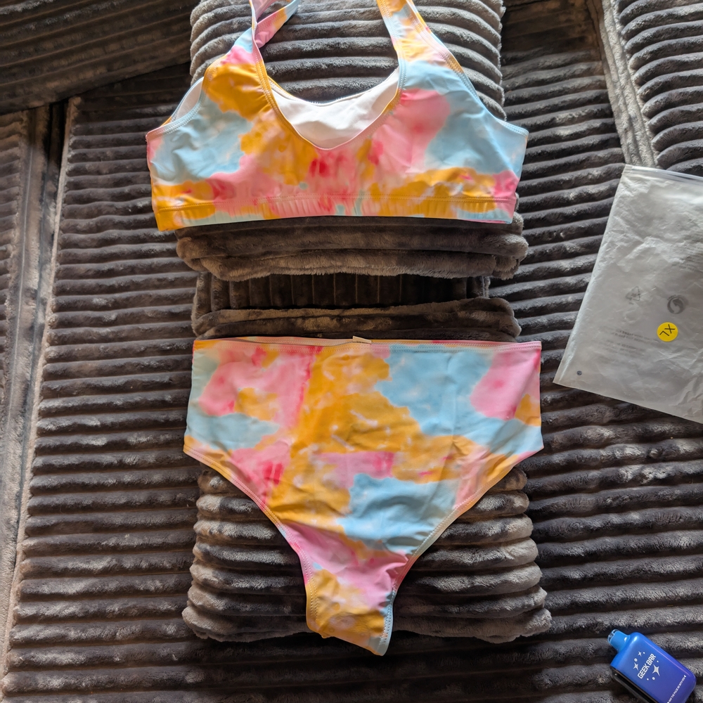 Pink and Blue Artistic Bikini Set Swim - Picture 3 of 11